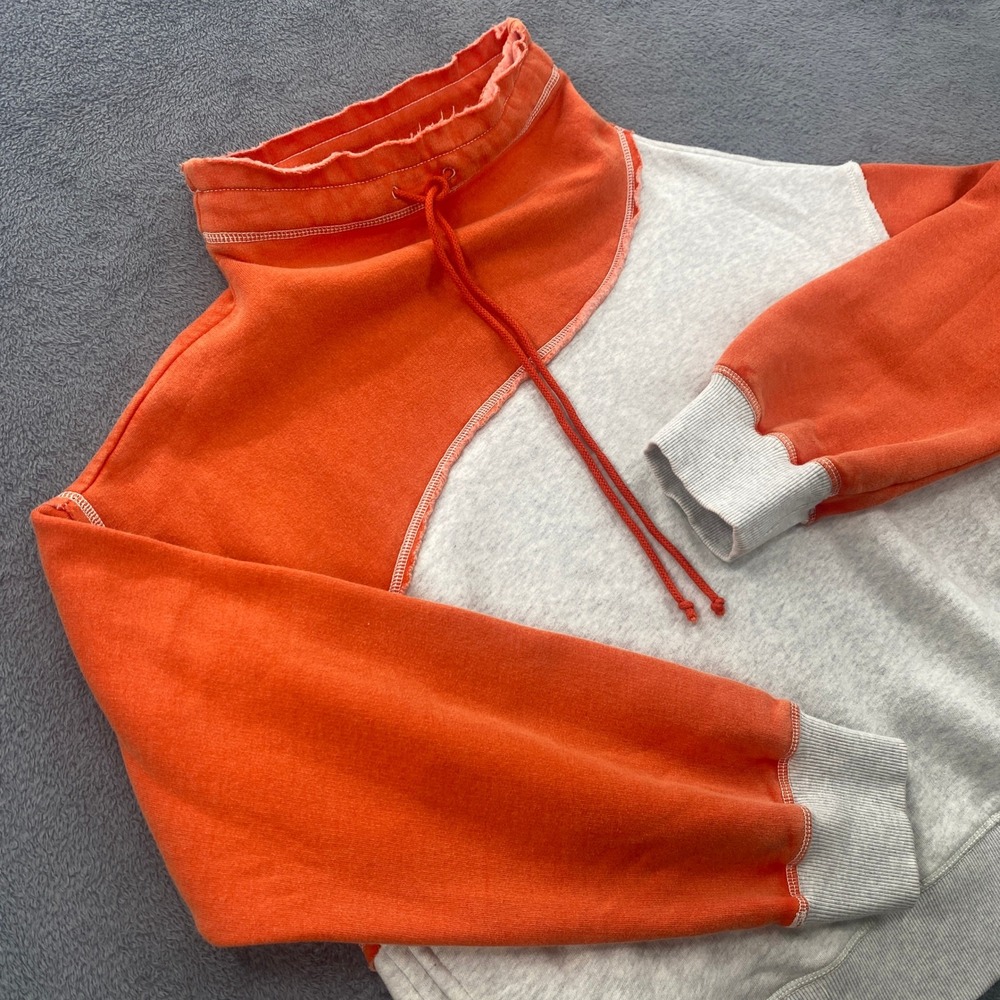 Free People FP Movement Sweatshirt Womens S Orange Gray Colorblock Funnel Neck